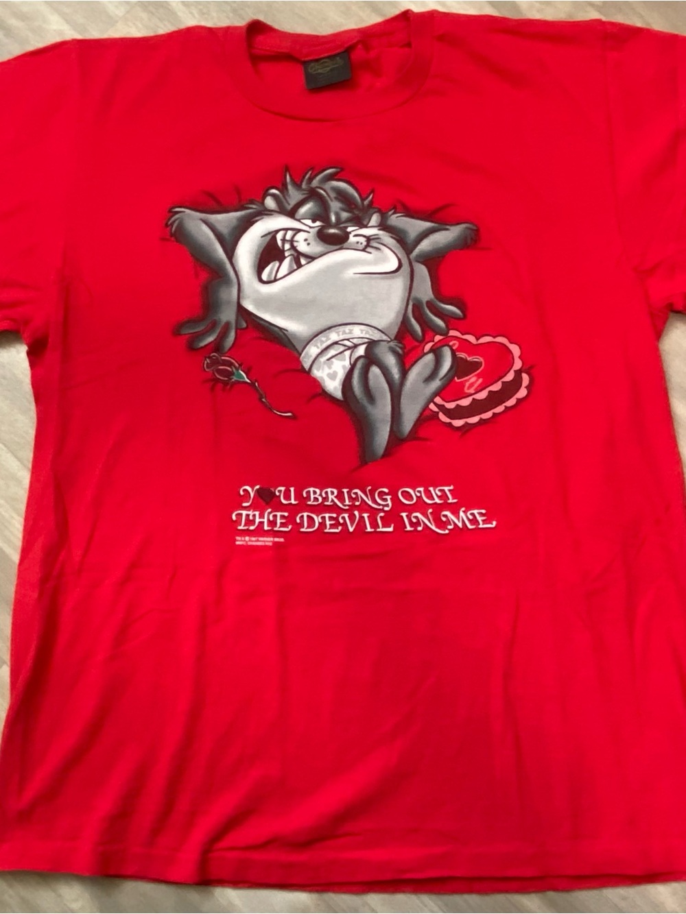 VTG 1997 Changes Taz Love Single Stitch USA Mad Tasmanian Devil Red Tee Men's L
